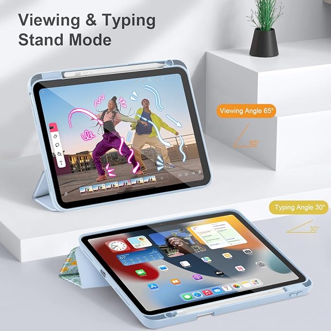 May Chen Case for iPad Air 13 Inch M4 2026 M3 2025 M2 2024 [Built-in Pencil Holder] Shockproof Cover with Clear Transparent Back Shell Auto Sleep/Wake Cover Herbs Flowers