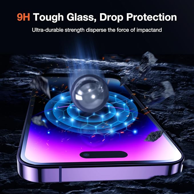 2 Pack HD Clear Screen Protector for iPhone 14 Pro Max 9H+ Tempered Glass Anti-Scratch Film Easy Installation Auto Alignment Dust Removal Military-Grade Protection Bubble-Free