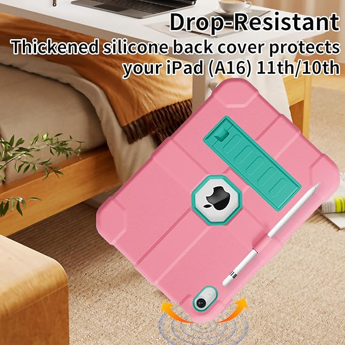 Case for iPad (A16) 11th Generation 11 Inch 2025 / iPad 10th Generation 10.9 Inch 2022 Rugged Heavy Duty Protective Cover [Built-in Pencil Holder ] for iPad 11/10 Gen (Powder)