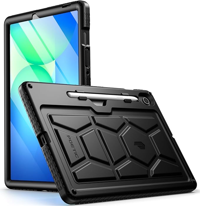 Poetic TurtleSkin Case for Samsung Galaxy Tab S10 Lite/Tab S10 FE/Tab S9 FE | Fan Edition 10.9 inch Case with S Pen Holder Heavy Duty Shockproof Kids Friendly Protective Silicone Cover Black