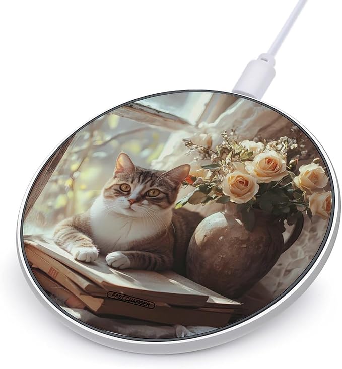 Cat Book Wireless Charger Anti-Slip Wireless Charging Pad Slim Charger Mat for Men Women