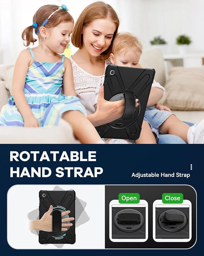 DreamerX for Samsung Galaxy Tab S5e Case 10.5 inch 2019 SM-T720/T725/T727 Shockproof Kids Drop Protective Cover w/ 360 Rotating Hand Strap Multi Stand Angles Carrying Shoulder Strap Pen Holder Black