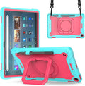 Case for Amazon Fire Max 11 inch Tablet (13th Generation 2023 Release) Hybrid Shockproof 360 Rotating Multi-Functional Ring Stand Case with Shoulder Straps (Teal/Pink)