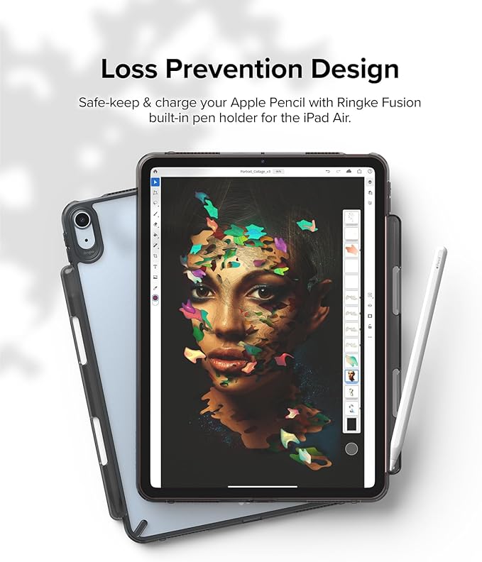Ringke Fusion Compatible with iPad Air 11 Inch Case (M4 2026 &amp M3 2025 &amp M2 2024) Over Charge Prevention Cover with Pencil Holder for iPad Air 8th 7th 6th 5th 4th Generation - Smoke Black