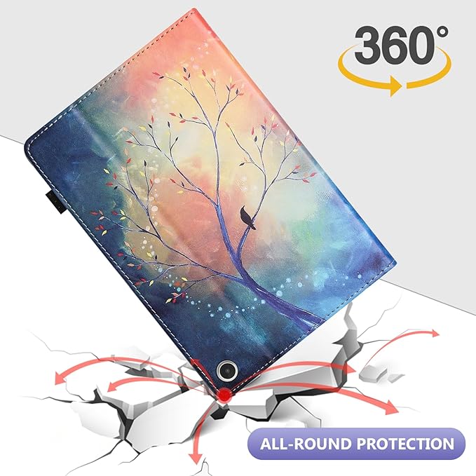 Dteck Case for Amazon Fire HD 10 and Fire HD 10 Plus (11th Generation 2021 Released) Lightweight Premium PU Leather Flip Folio Stand Wallet Case with Card Slots Stylus Loop Elastic BandTree