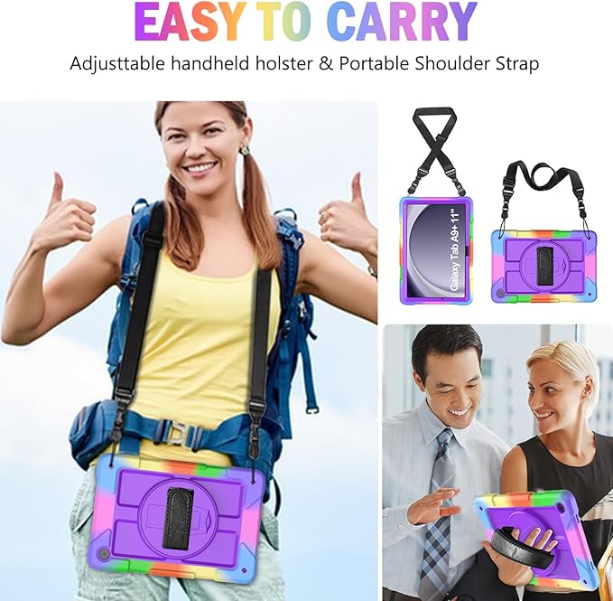 BMOUO for Samsung Galaxy Tab A9+/A9 Plus Case 11 2023 (SM-X210/X216/X218) Shockproof Galaxy Tab A9 Plus Case with Rotating Stand and Hand/Shoulder Strap Purple