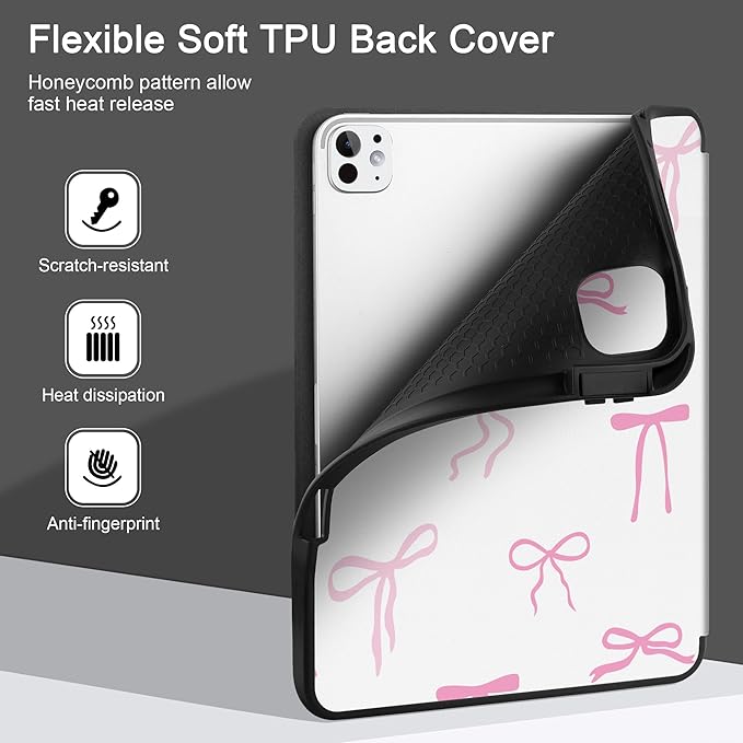 DONGKE Case for iPad Pro 13 inch (M5 2025 / M4 2024) – [Built-in Pencil Holder] Ultra Slim PU Leather Trifold Stand Cover with Soft TPU Back Auto Wake/Sleep - Pink Bows