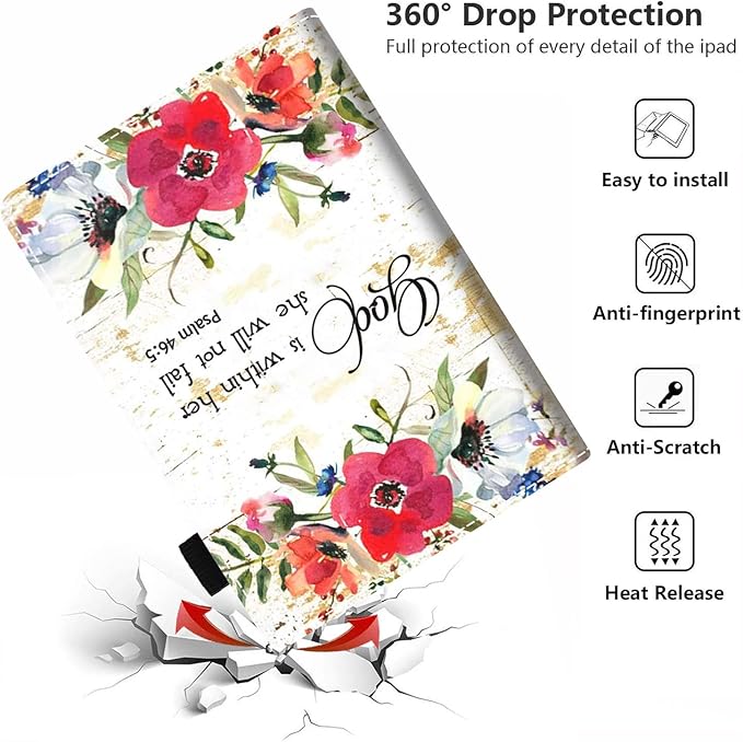 Case for Amazon Kindle Fire 7 Tablet (7 Display 9th/7th Generation 2019/2017 Release) - PU Leather Folio Case with Smart Auto Wake/Sleep Floral Quote Bible Verse Psalm 46:5