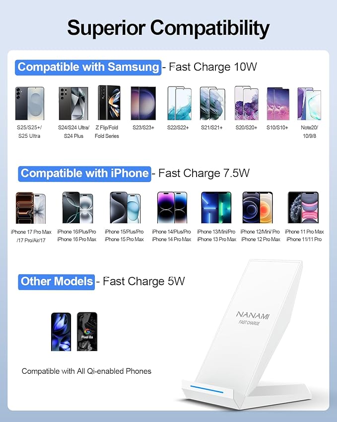 Fast Wireless Charging Stand Equipped with PD 30W Adapter High Speed Universal Charger with Extra USB-A Port Compatible with iPhone 17/16/15/14/13/12/11 for Samsung Galaxy S26/S25/S24/S23/S22