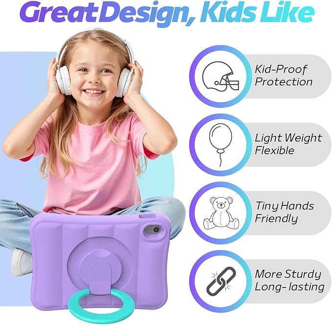 MRWHO Kids Case for iPad (A16) 11th Generation 11 inch 2025/ 10th Generation 10.9 inch 2022 - Sturdy Lightweight Flexible Shockproof Rotating Stand Handle Girls Boys Cover for iPad 11 10 Gen Purple
