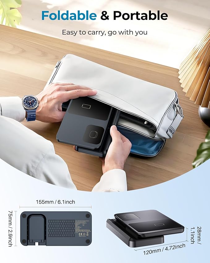 EGV Wireless Charger for Samsung – 3 in 1 Wireless Charging Station for Galaxy S26 Ultra S25 S24 Z Fold Flip 7/6 Detachable Watch Charger for Galaxy Ultra 8/7/6 Foldable Fast Charging No Adapter