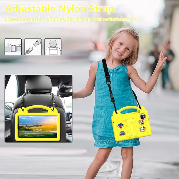 Compatible with Honor Pad X7 8.7 inch 2025 Tablet Case Kids Friendly Universal Lightweight Shockproof Protective Case with Shoulder Strap &amp Stand Handle Yellow