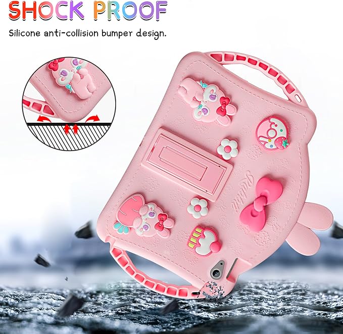 VOFUOE for iPad 10th Generation Case 10.9 Inch 2022 Kids Girls for iPad A16 Case 11th Generation 2025 with Screen Protector Shoulder Straps Handle Cute Rabbit Soft Silicone Tablet Cover-Pink
