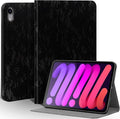 Leather Case for iPad mini 7 (A17 Pro) 2024 / iPad mini 6 Generation 2021 8.3 Inch Full Grain Leather CoverProtective Smart Folio with Auto Sleep/Wake Anti Slip Black Silver