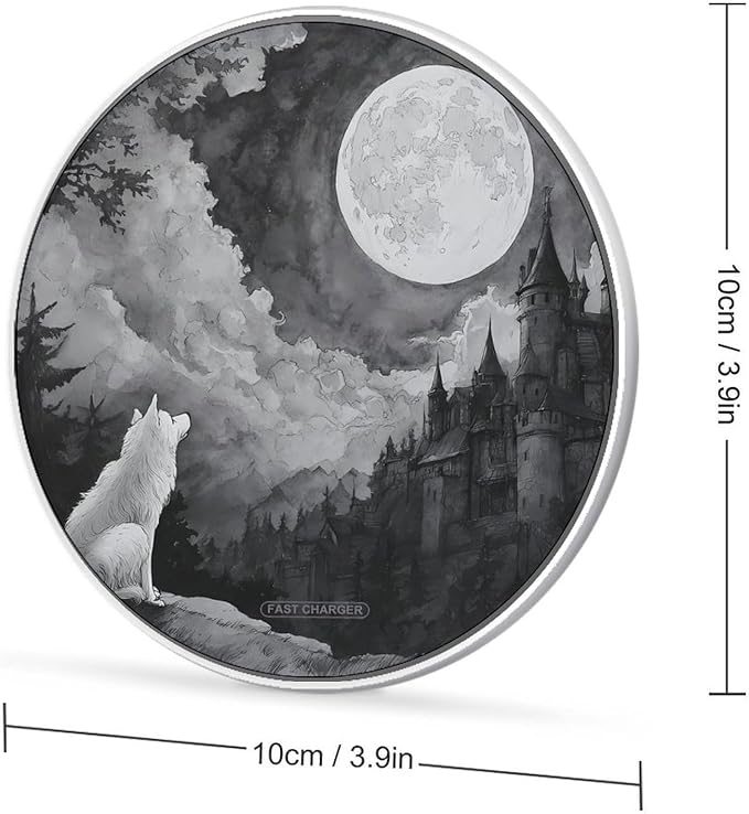 Wolf Ancient Castle Full Moon Fast Portable Charger 10W Funny Graphic Phone Charging Pad with USB Cable