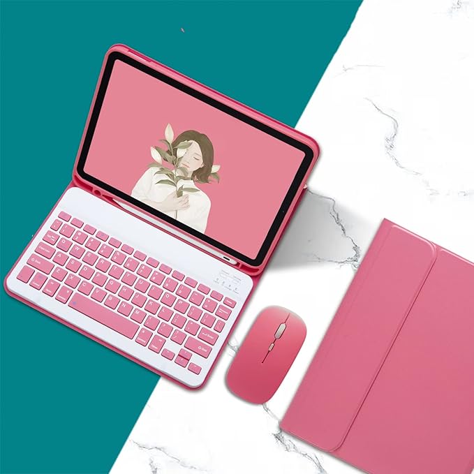AnMengXinLing Lovely Keyboard Case for iPad 9th/8th/7th Generation with MouseCase for iPad9 iPad8 iPad7 10.2 inch with Pencil Holder and Deatachable Keyboard Mouse New Pink