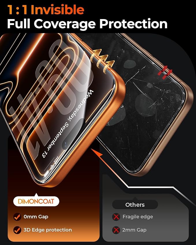 DIMONCOAT TOP 9H+ Glass for iPhone 17 Pro Screen Protector [Easy One-Pull Installation] [10X Military Protection] Tempered Glass Screen Protector 17 Pro 6.3 inch Case-Friendly 2-Pack