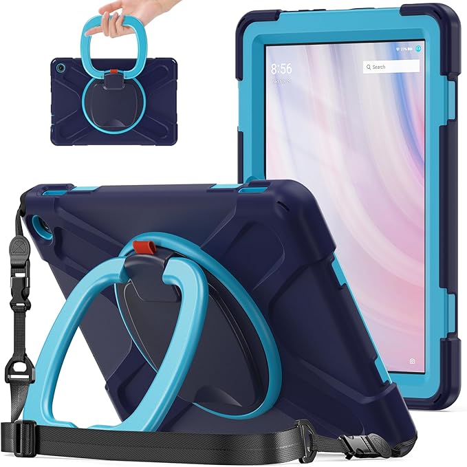 All-New Fire HD 10 &amp Fire HD 10 Kids Pro Tablet Case (13th Gen 2023 Release)Heavy Sturdy Shockproof Kids CaseRotating Stand/Carrying Strap (Navy Blue+Blue)