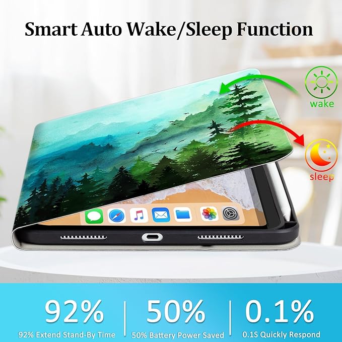 Lokigo Rotating Case for iPad (A16) 11th Generation 11 Inch 2025 iPad 10th Generation 10.9 Inch 2022 Build with Pencil Holder Support Touch ID 360 Degree Smart Stand Cover Green Forest