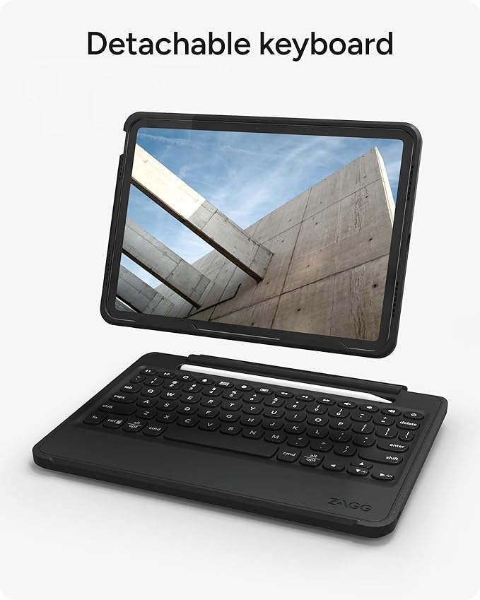 ZAGG Rugged Book iPad 11 (A16)/ 10.9 (Gen 10) Case - Durable Wireless Keyboard Case Military-Grade Drop Protection Multi-Device Pairing Detachable Backlit Keyboard Black