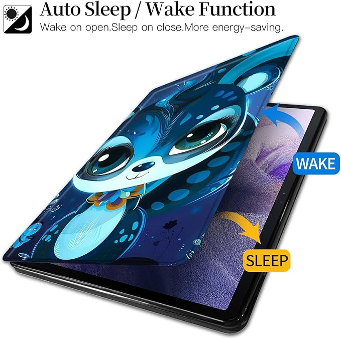 Case for Kindle Fire 7 Tablet (12th Generation 2022 Release) Cute Big Eyes Squirrel Theme 360 Degree Rotating Stand Protective Cover with Auto Sleep/Wake for Fire 7 2022 Tablet