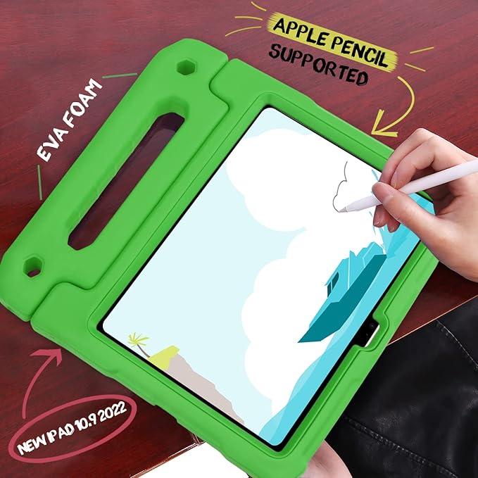 HDE Case for iPad 10th Generation 10.9 inch for Kids with Built-in Screen Protector Shockproof Cover with Multi Angle Viewing Handle Stand Green