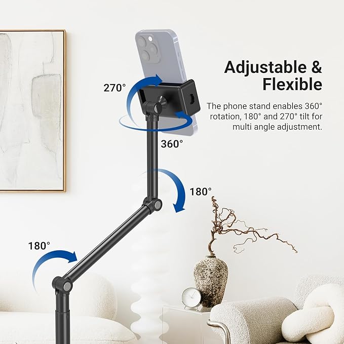 NEEWER Entry Level Version Phone Floor Stand Adjustable Office Table Bedside Cell Phone Holder Clamp Holder Mount Compatible with iPhone Samsung Android for Video Recording Weighted Metal Base X9