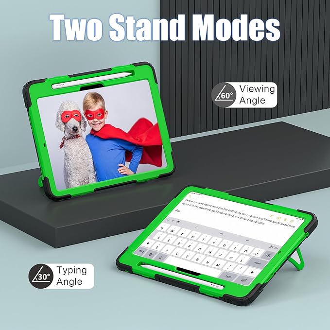 Compatible with Apple iPad Pro 11(2024) 11 inch Tablet CaseLightweight Shockproof Rugged Protective Cover with Kickstand for Kids Children Boys Babies Dark Green