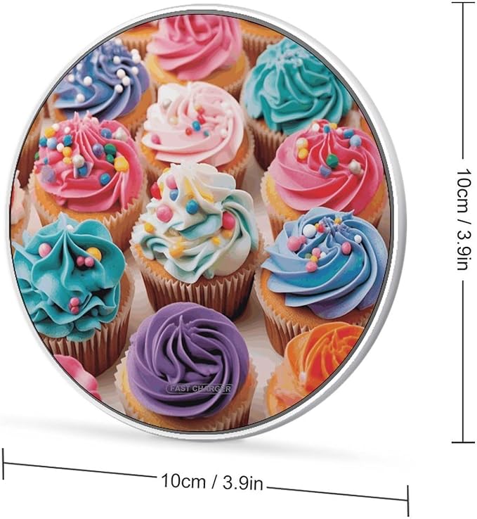 Birthday Cupcakes Wireless Charger Fast Wireless Charging Pad with USB Cable 10W Anti-Slip Magnetic Wireless Charger Portable Slim Charger Puck Travel Charging Station