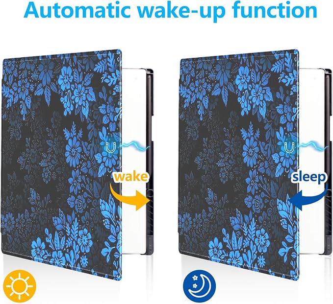 Rotating Case for 11.8 Remarkable Paper Pro Tablet (2024 Released) Lightweight and Hard Back Shell Protective Book Folio CoverAuto Sleep/WakePen Holder and Pen Tips Box (Blue Flowers)
