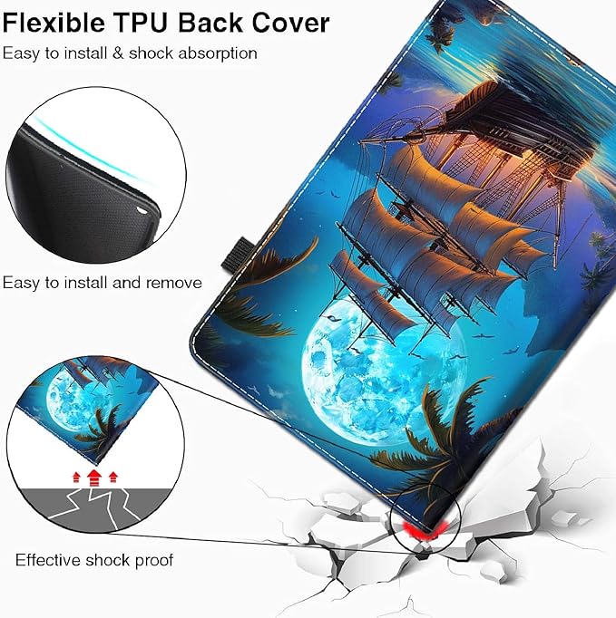Case Fits All-New Amazon Kindle Fire HD 8 &amp 8 Plus Tablet(12/10th Gen2022/2020 Release) - Slim Fit Standing Cover with Auto Sleep/Wake for Fire HD 8 &amp 8 PlusPirate Ship Moon 4