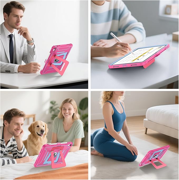 Soke Case for iPad (A16) 11th Generation 11-Inch 2025 /10th Generation 10.9-Inch 2022 with Screen Protector and Multi-Angle Kickstand Rugged Full Body Heavy Duty Protective Cover - HotPink Blue