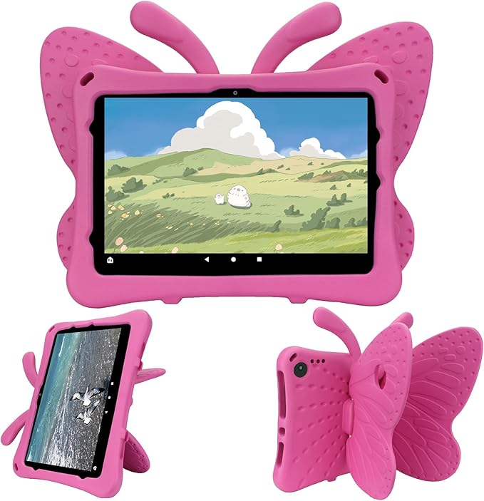 Dteck Fire HD 10 Tablet Case (2021/2023) Cute Butterfly Case for Kids Stand Shockproof Heavy Duty Rose
