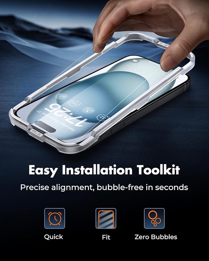 UNBREAKcable iPhone 15 Screen Protector 3-Pack 3 Tempered Glass + 3 Camera Lens Protectors 9H Hardness HD Clarity Anti-Fingerprint Case Friendly 6.1 Inch