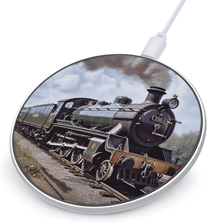 Steam Locomotive Train Wireless Charger Fast Wireless Charging Pad with USB Cable 10W Anti-Slip Magnetic Wireless Charger Portable Slim Charger Puck Travel Charging Station