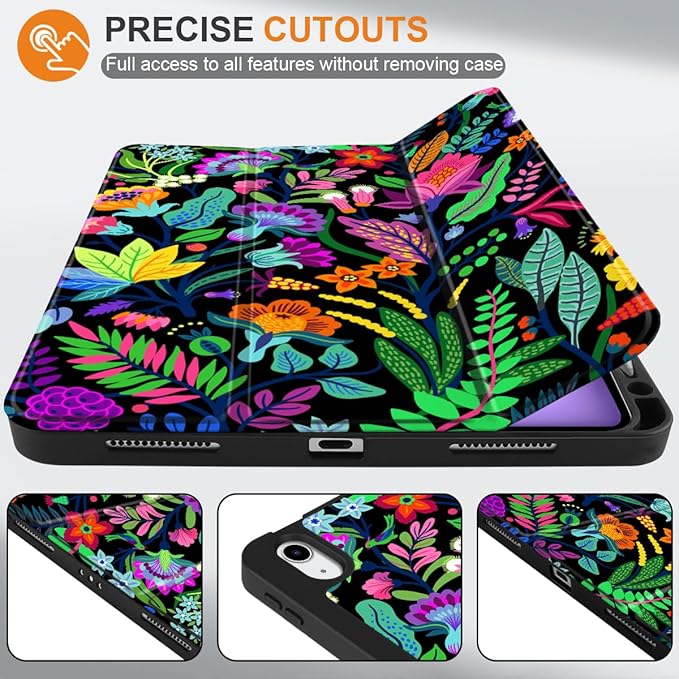 MEEgoodo for M4/M3/M2 iPad Air 11 inch Case 2026 2025 2024Case for iPad Air 5th Generation/iPad Air 4th Gen 10.9 inch 2022 2020 Tablet Cover with Soft TPU Back Shell Bright Flowers &amp Tropic Lea