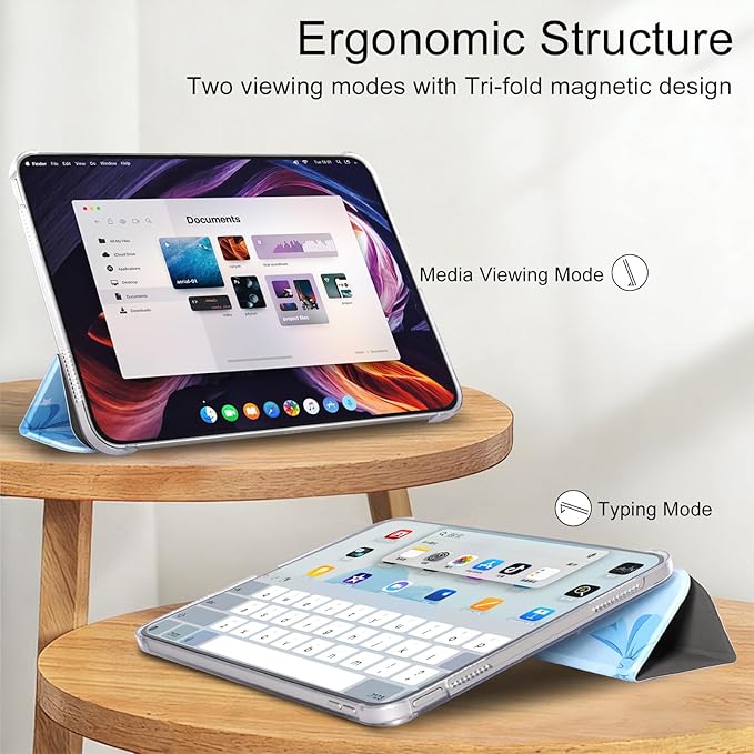 case for ipad 11th Generation11 Inch 2025 (A16 Chip) &amp 10th Gen 10.9 Inch 2022 - Slim Cratch-Resistant Hard PC Translucent Back Shell Smart Cover Wake/Sleep FunctionBlue Bow