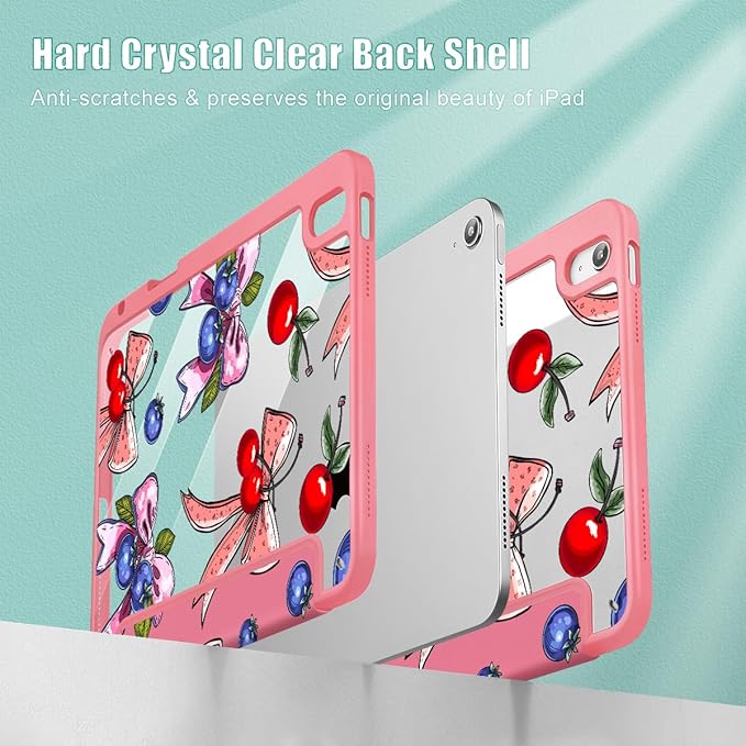 Tuiklol for 2025 iPad (A16 Chip) 11th Generation 11 inch/iPad 10th Generation 10.9 inch 2022 Case Buit in Pencil Holder with Clear Back Shell Cover Trifold Stand Auto Wake/SleepBerries Ribbons
