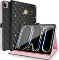 for iPad Pro 11Inch Case M5/M4 2025/2024 (6th/5th Generation)Cute Crown Bling Rhinestone Girly Elegant PU Leather Smart Auto Sleep/Wake Stand Protective Case for iPad Pro 11 2024/2025Black