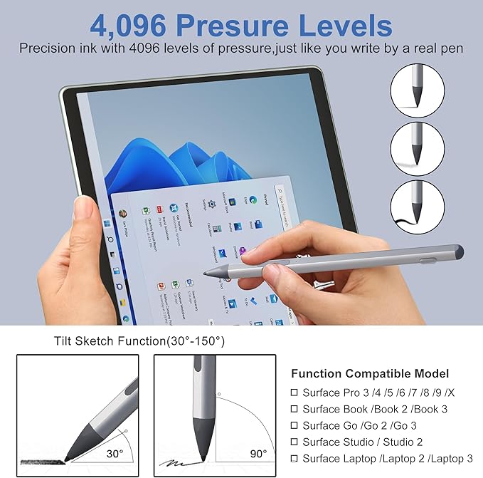 2025 New Surface Pen for Microsoft Surface Pro 11/10/9/8/7/6/5/4/3/XSurface Go/Book/Studio/Laptop4096 Pressure Sensitivity Windows Stylus PenUSB-C ChargingEraser &amp Right-ClickMagnetic Attract