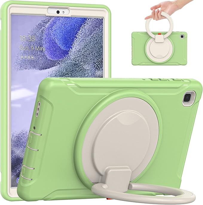 Shockproof Case for Samsung Galaxy Tab A7 Lite 8.7 Tablet Techcircle Rotating Stand Handle Heavy Duty Bumper Hybrid Cover Protective Case for Galaxy Tab A7 Lite (2021) SM-T220/T225 Matcha Green