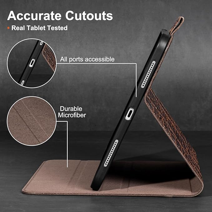 Gexmil Leather Case for iPad Pro 11 Inch (M5/M4) 2025/2024 with Magnetic Closure Adjustable StandProtective Shockproof Leather Smart Folio Cover Auto Sleep/Wake Anti-SlipBuffalo Pattern