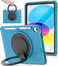 BATYUE Shockproof Case for iPad 10th Gen 10.9 2022 / 11th Gen (A16) 11 2025 | 360° Multi-Angle Stand (Portrait &amp Landscape) &amp Grip Built-in Screen Protector Pencil Holder Lake Blue