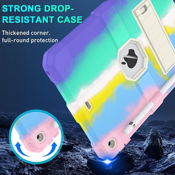 Case for iPad 9th/8th/7th Generation 2021/2020/2019(10.2 inch) Heavy Duty Shockproof Rugged Protective 10.2 Cover with Built-in Stand for iPad 9 8 7 Gen(White+Color)