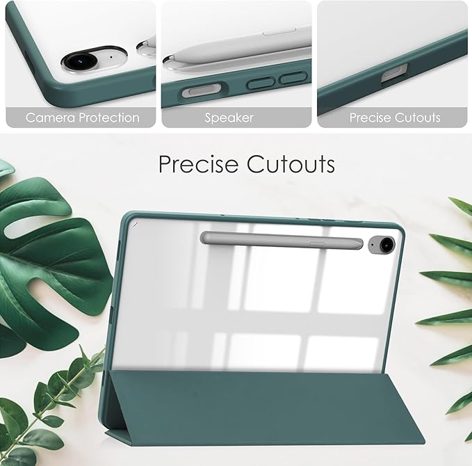 for Samsung Galaxy Tab S10 Lite/ S10 FE/ S9 FE 10.9 Inch Tri-Fold Smart Tablet Case with Pen Holder Shockproof Protective Cover W Transparent Back Shell Auto Wake/SleepGreen