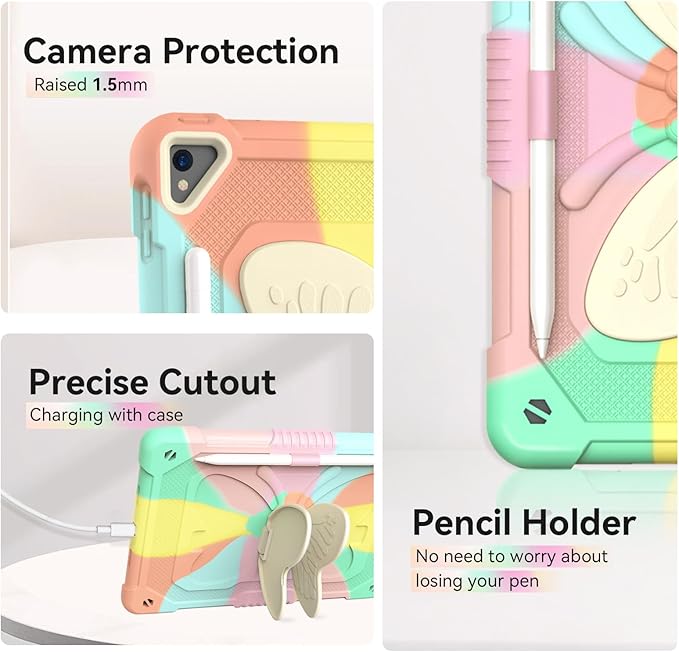for iPad 9th Generation Case 10.2 inch for Kids Girls with Butterfly Kickstand Shoulder Strap Pencil Holder Rugged Cover for iPad 9th 8th 7th Gen 2021 2020 2019 Rose Gold
