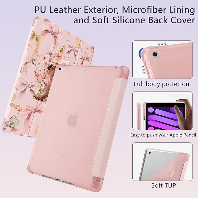 Cute Cowgirl Boots Bow for iPad Pro 12.9 Inch Case 5th/6th Generation 2022/2021/2020 with Pencil Holder Auto Sleep/Wake Pink Leather Soft TPU Back Cover