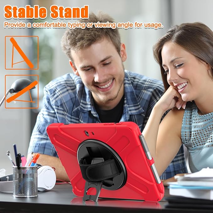 ZenRich Rugged Case for Surface Go 4 (2023)/Surface Go 3 (2021)/ Surface Go 2 (2020) Surface Go (2018) with Pen Holder Heavy Duty Shockproof Case with Stand Hand Strap and Shoulder Belt-Red
