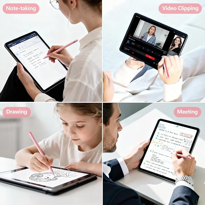 Stylus Pen for iPad 6th-11th Generation-2X Fast Charge Active Pencil Compatible with 2018-2026 Apple iPad Pro 11/12.9/M4 iPad Air 3/4/5/M2/M3/M4iPad mini 5/6/7 Gen-Pink