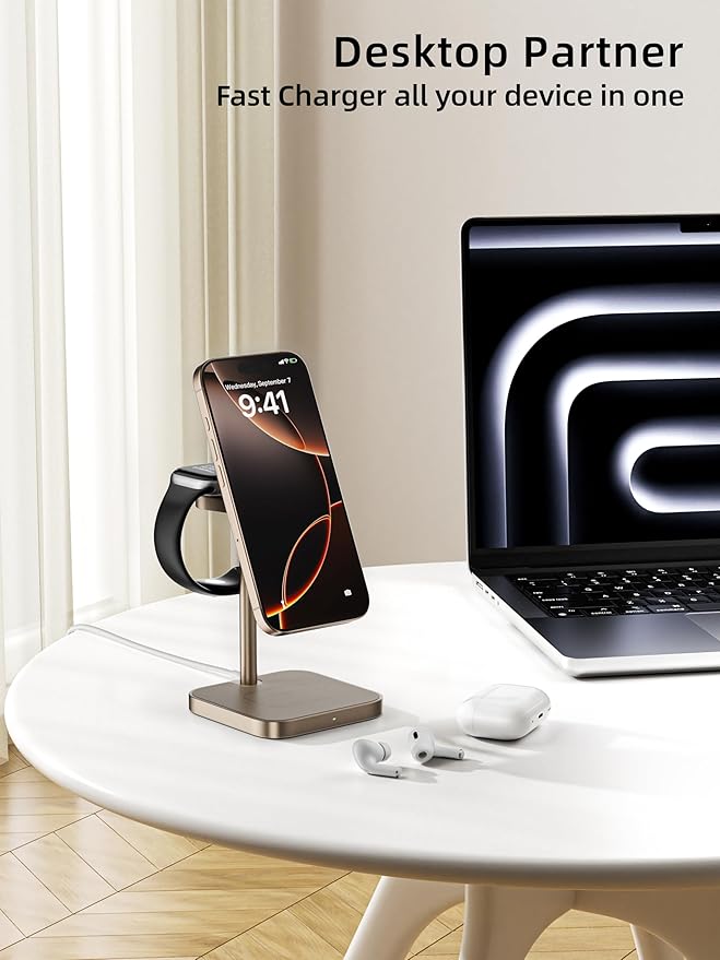 [Qi2 Certified ] LULULOOK 3 in 1 Charging Station with MagSafe 15W QI2 Wireless Charger Stand Magnetic Charger for iPhone 17/16/15/14/13/12 Series AirPods Pro/3/4 Apple Watch with 30W PD Adapter